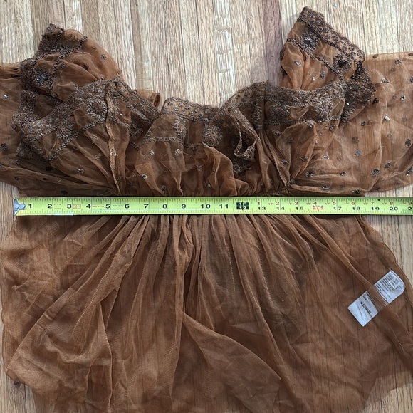 FREE PEOPLE Bronze Sequins Sheer Ruffle Top, size small - Picture 10 of 10